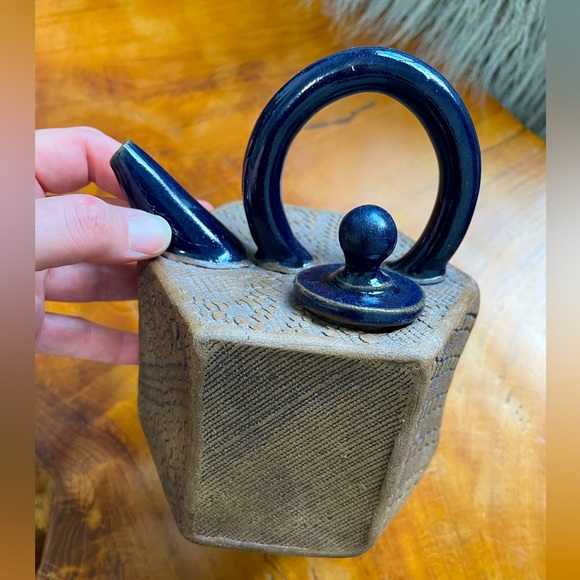 rare tea-pot with top Handled , Hand Built and Lace Textured of Stoneware NEW - Picture 8 of 14